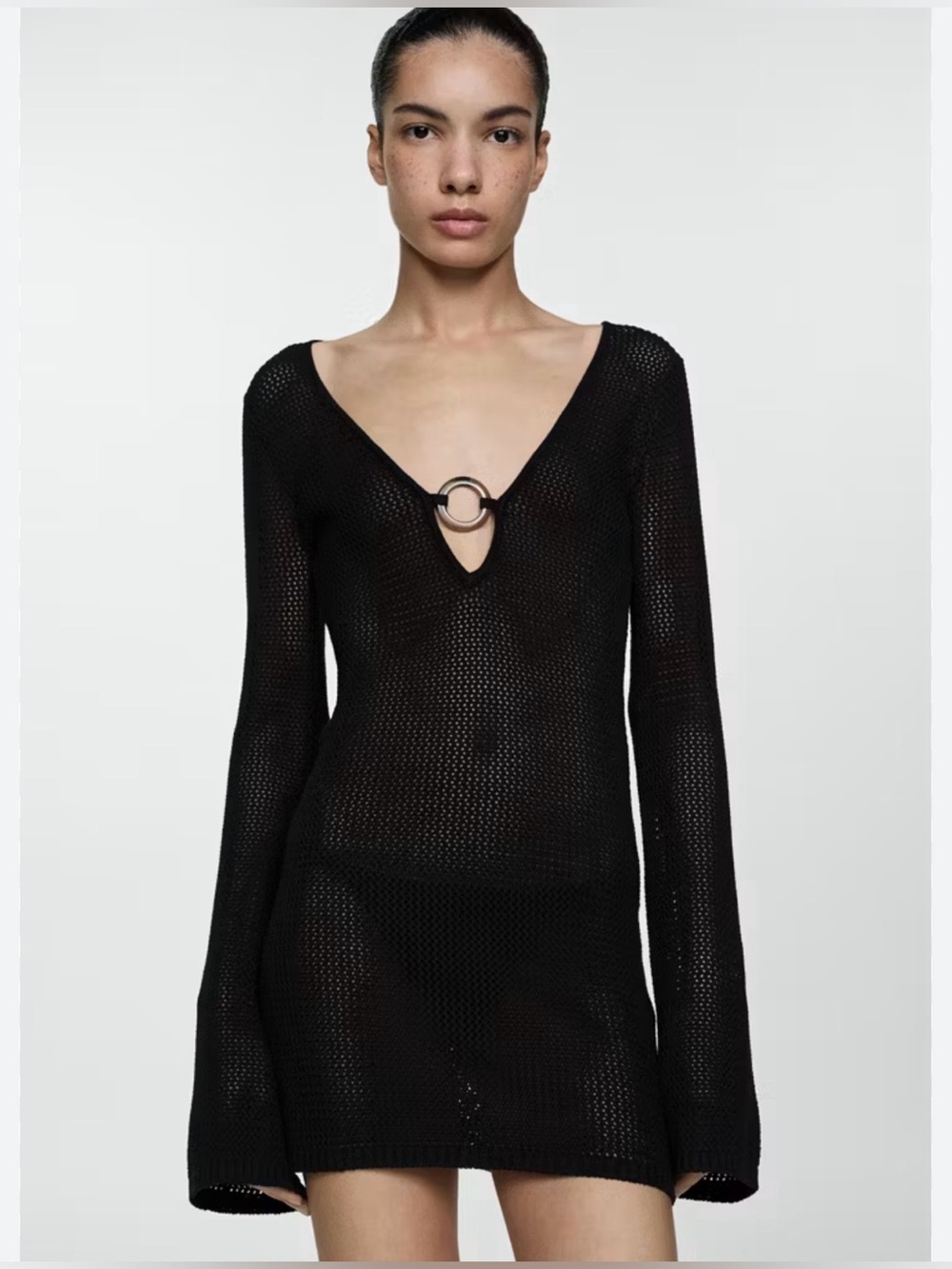Hause of Harlow 1960 Crochet cover up mini dress with in black,‎ Size XS